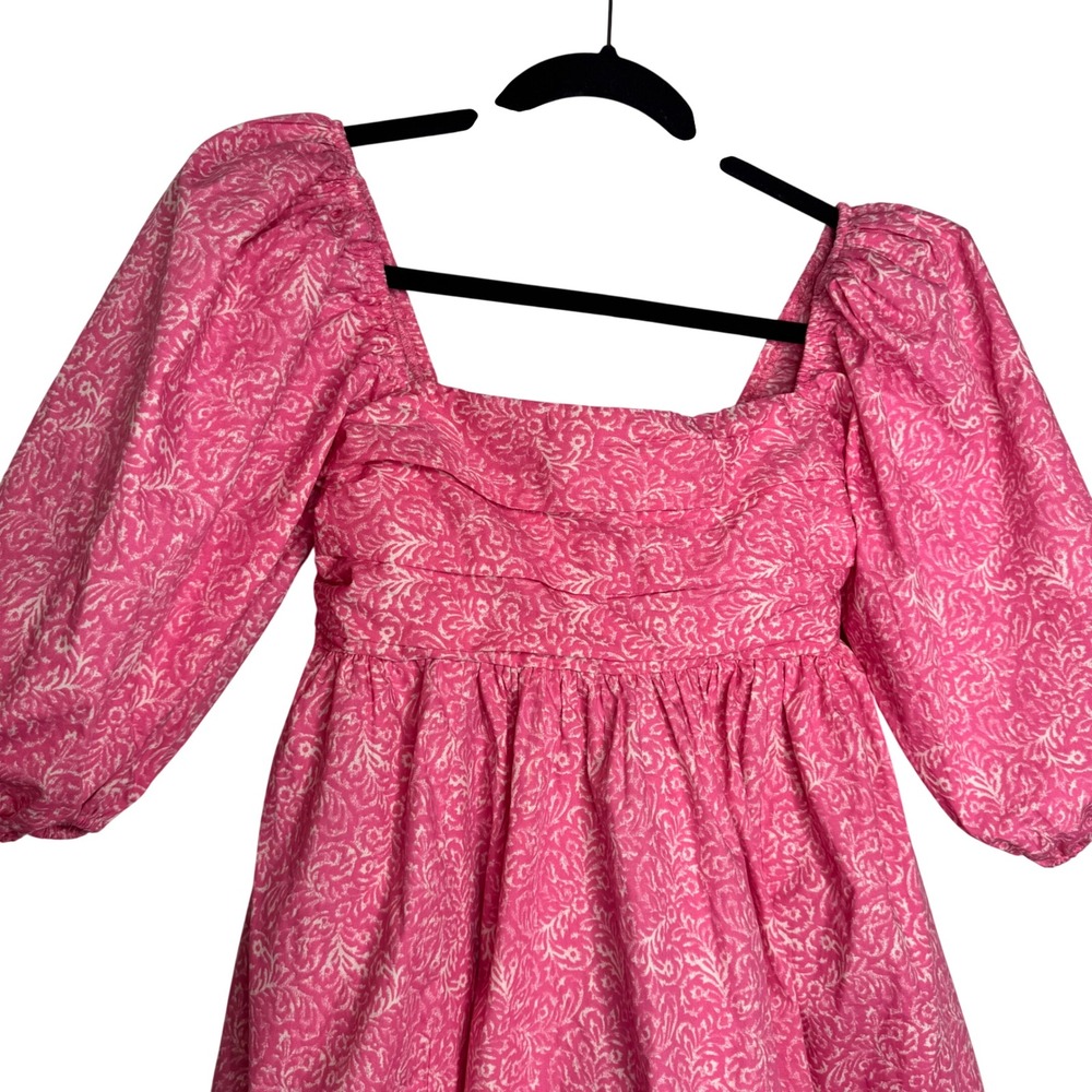 Abercrombie & Fitch Pink Floral Puff Sleeve Smocked Mini Dress Pockets Small - Picture 3 of 8